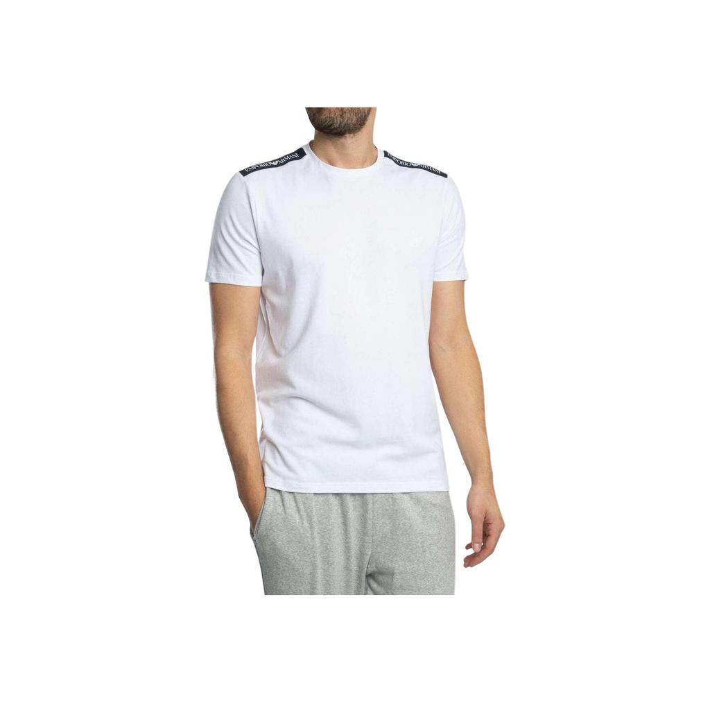Emporio Armani Мужская футболка с коротким рукавом и круглым вырезом с логотипом-буквой Белая EM000384-AF10779-U0002