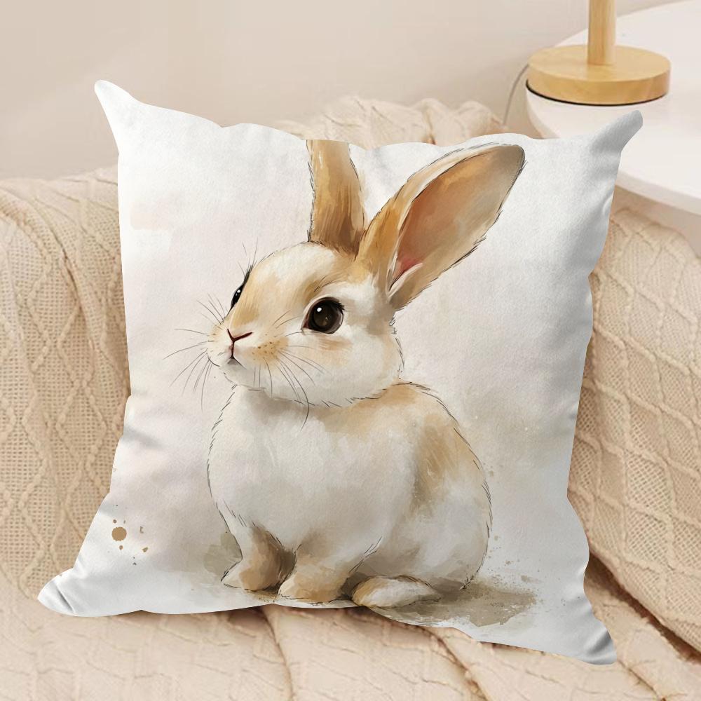 Cute Retro Bunny Cushion Cover Soft Plush Fabric DoubleSided Printed Cushion Covers for All Seasons Modern HomeDecor Gift
