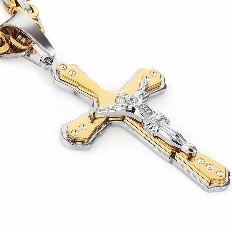 Классическая мода Крест Иисус Кулон Мужское ожерелье Вера Ювелирные изделия (с серебряным килем