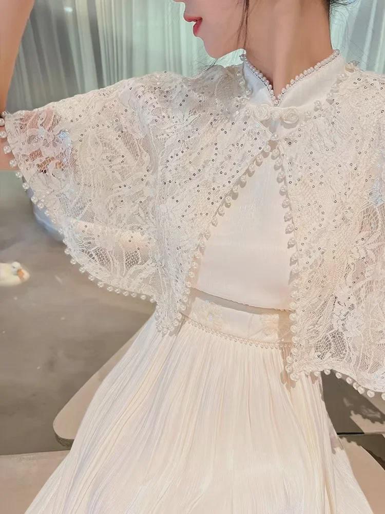 Лето 2025 года, элегантная кружевная накидка-шаль «Чонсам» для свадеб и ежегодных встреч