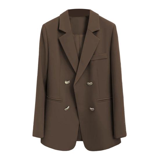 Women Suit Coat Lapel Long Sleeve Solid Color Casual Suit Jacket Loose Fit Double Breasted Basic