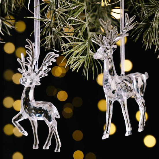 Elk Pendant Acrylic Reindeer Ornament Christmas Tree Clear Deer Dancing Hanging Figurine Xmas Tree Party Supplies