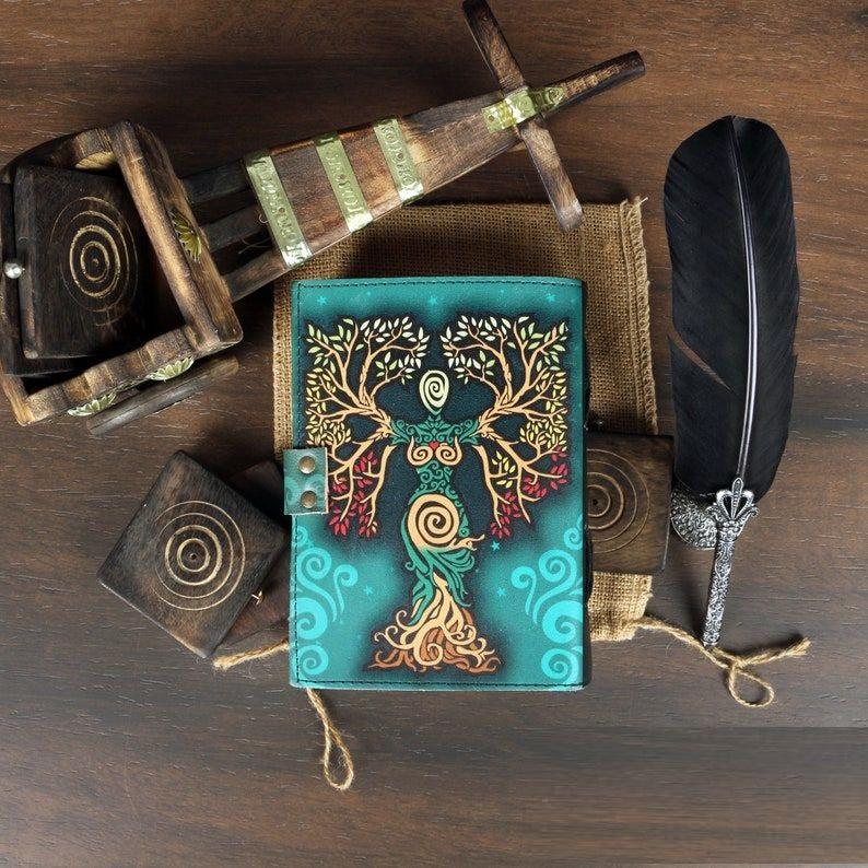 Книга заклинаний теней, пустой журнал «Мать земли», красочная бумага с декольными краями, винтажный кожаный блокнот без подкладки, ежедневный дневник 7x5 дюймов