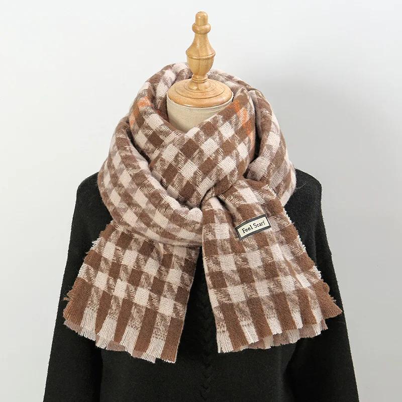 Vintage Classic Women's Thousand Bird Checkered Scarf Thick Winter Atmosphere with Neck Warmers Elegant Scarves Accessories Gift