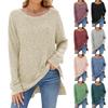 Women's Fashion Casual Solid Color Hem Slit Round Neck Long Sleeve Pullover Top