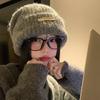 Internet celebrity big head circumference autumn and winter wool hat women's warm ear protection knitted hat showing face small mohair pile hat tide