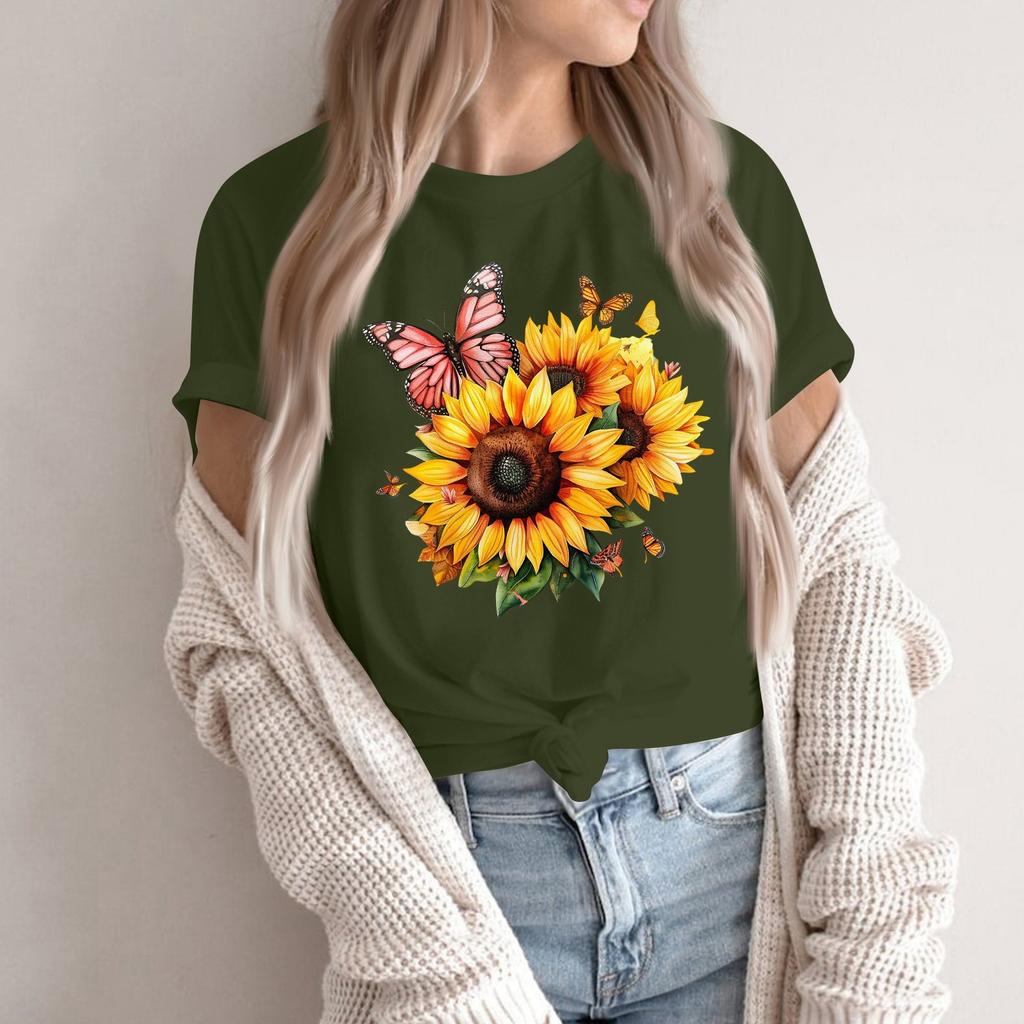 Женская модная повседневная футболка с круглым вырезом и короткими рукавами