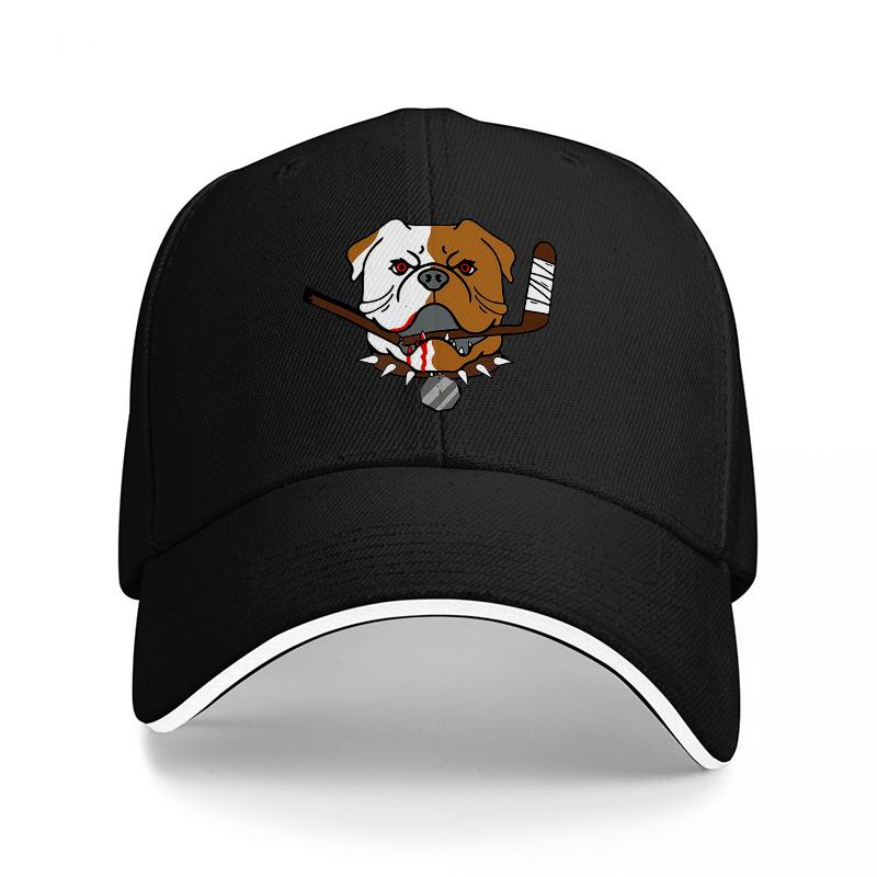 Bulldog Baseball Hat with Bat and Ball Design Black Adjustable Cap for Sports Fans and Dog Lovers Casual Streetwear Accessory