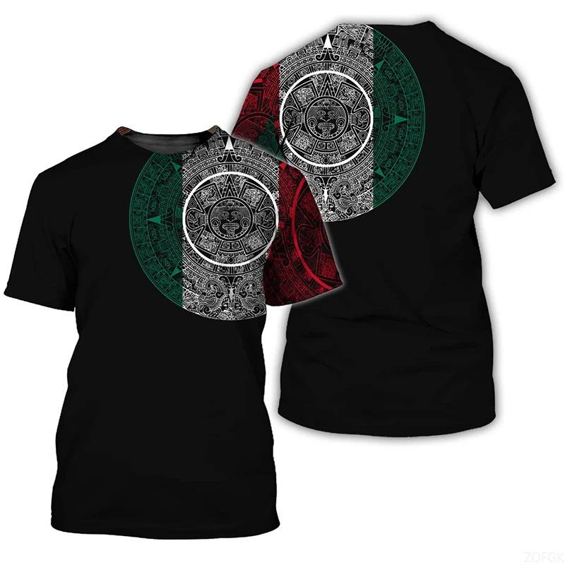 Mexican Flag and Emblem 3D Printed T-shirt Men's Fashion Street Round Neck Top Summer Casual Harajuku Short Sleeve Clothing
