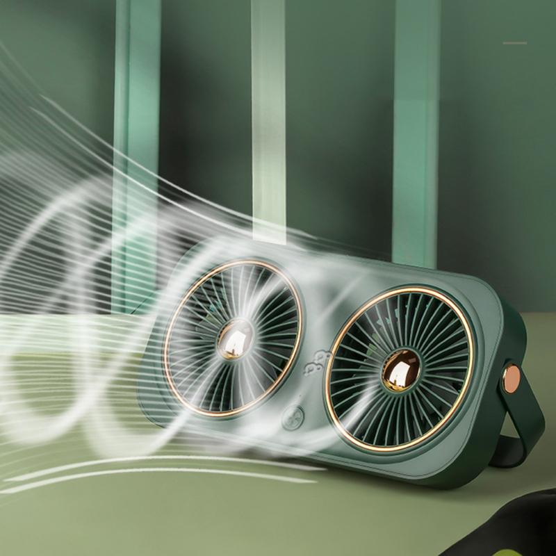 Dual-head Desktop Fan Portable USB Desk Fan with 360° Rotation for Home Office