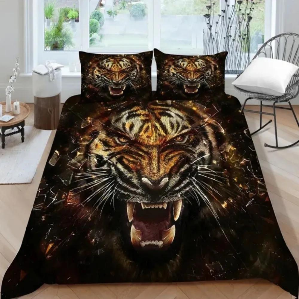 3D Animal Tigers Bedding Set 2/3PCS Soft Microfiber Queen King Twin Size Duvet Cover Set with Pillowcases Teens Boys Bed Linen