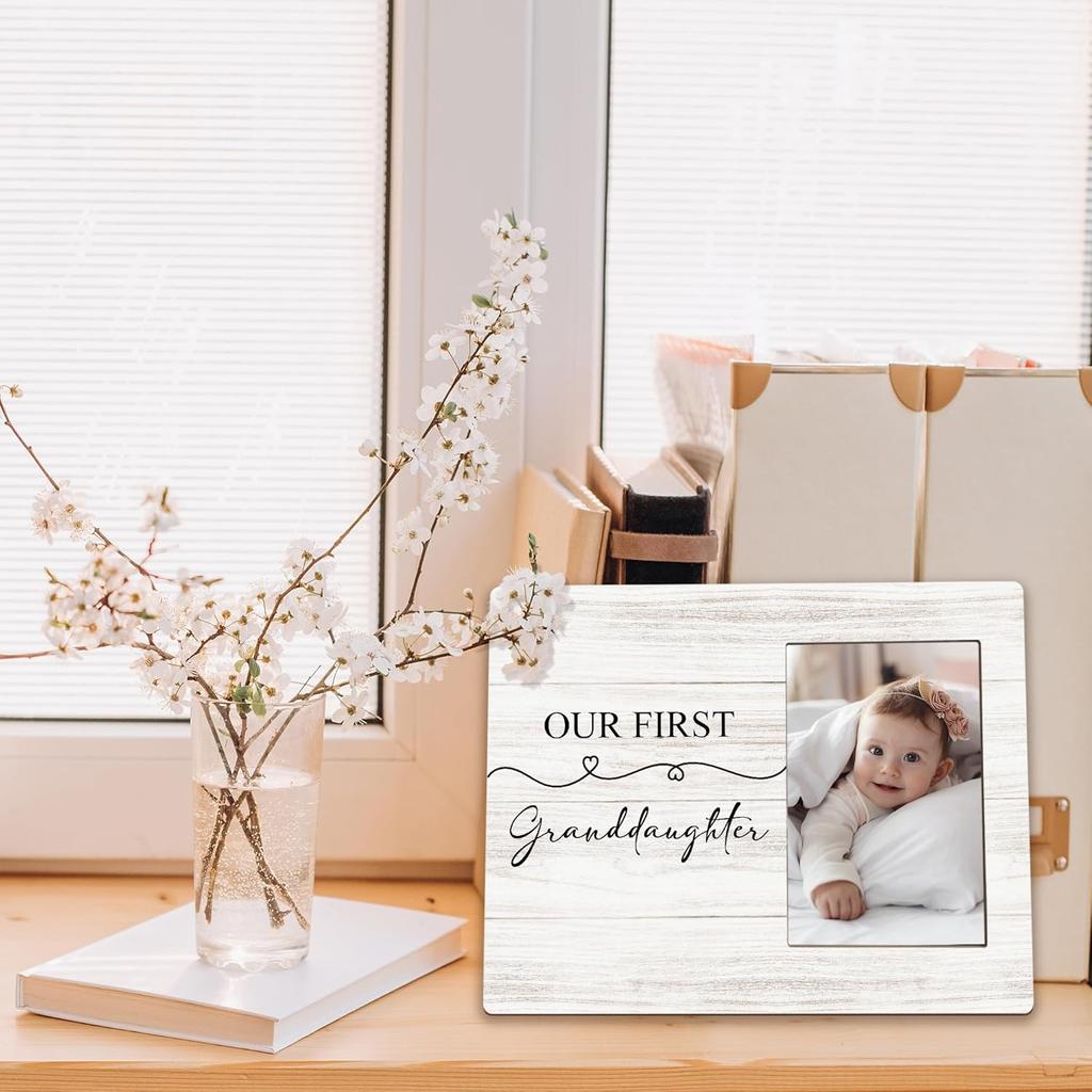 First Granddaughter Gifts Picture Frame 4x6, First Time Grandparents Gifts Photo Frame, New Baby Gift for Grandparents, New Grandparent Gift Wooden