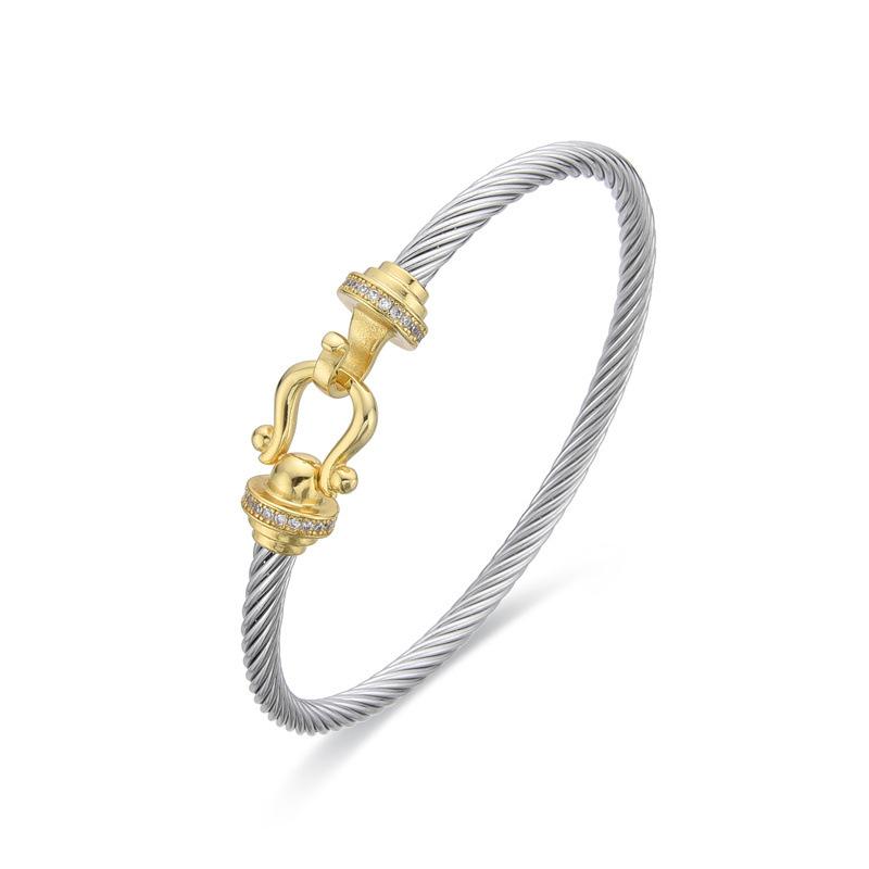 European and American Popular Cable Opening Micro-inlaid Bracelet, Gold and Silver Intercolored Pearl Wire Rope Bracelet