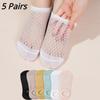 5 Pairs/lot Square Hollow Mesh Boat Socks for Women Summer Thin Breathable Mesh Shallow Mouth Girls Breathable Silicone Boat Socks
