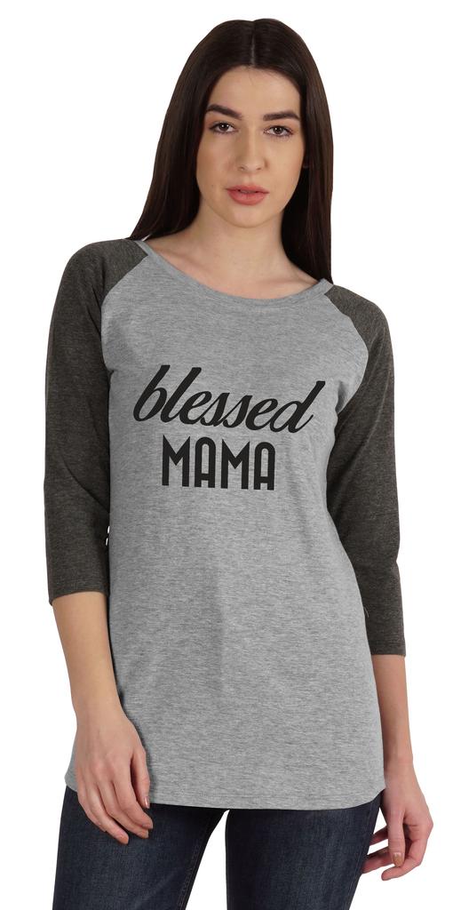 Inkmeso Футболка Blessed Mama, топы для мам, реглан, рукав четверть, графическая рубашка