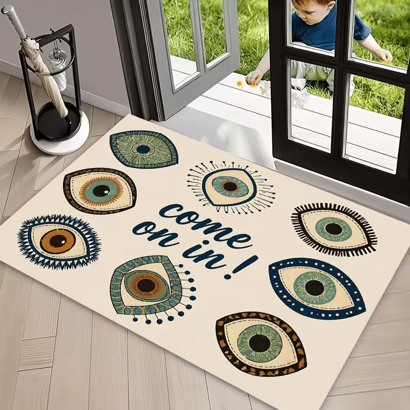 Mystic Nazar Porch Welcome Mat Gold Star Bohemian Floor Carpet for Indoor Anti Slip Toilet Bathroom Floor Rugs Cushions Pad