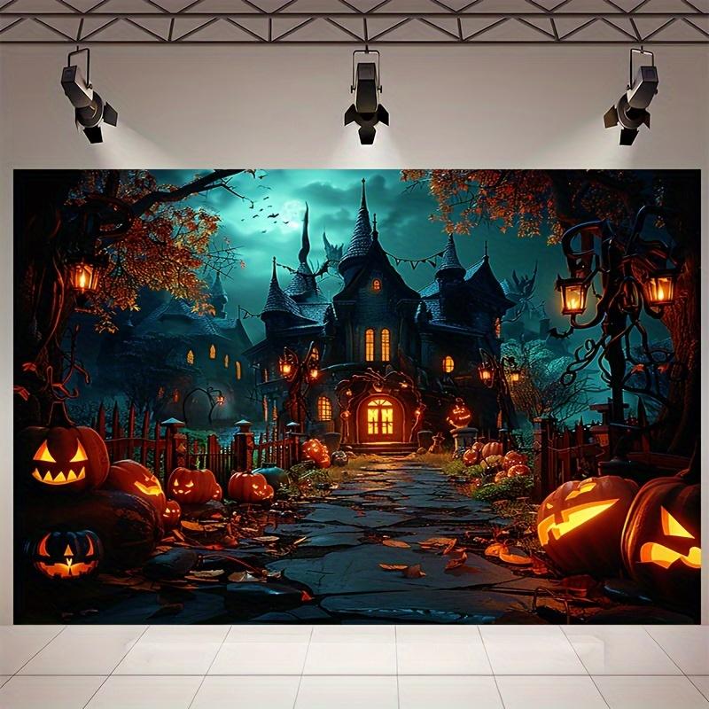 Halloween polyester background banner | Ghost house and pumpkins | Suitable for parties and decorationzyc