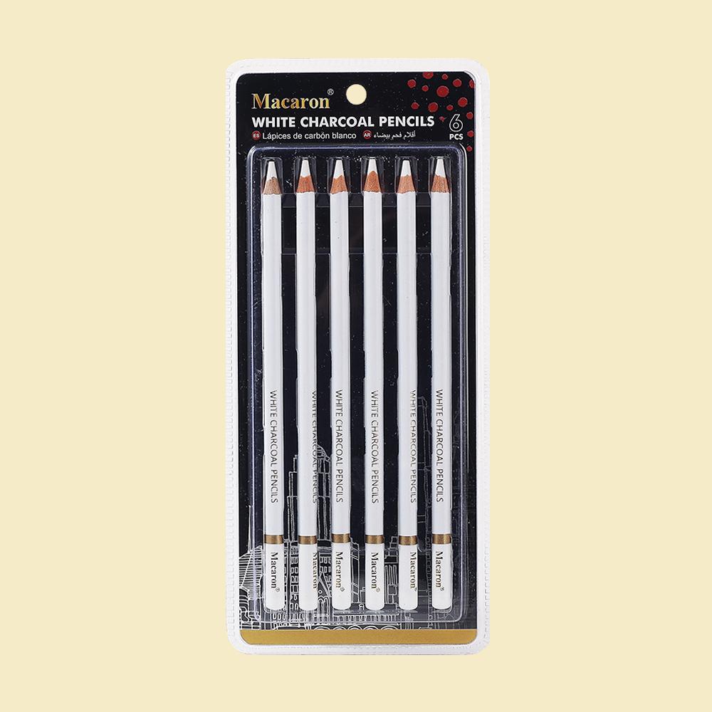6 PCS White Charcoal Pencils Set Highlight Sketching Pencils Artists Bold White Charcoal Transparent Object Shading Art Supplies