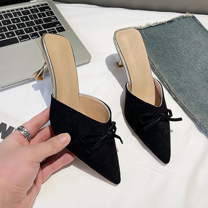 Женские мюли с острым носком, тапочки, обувь, модные шлепанцы слипоны с бантом-бабочкой, дизайнерский стиль, низкий каблук, банкетные сандалии для вечеринки