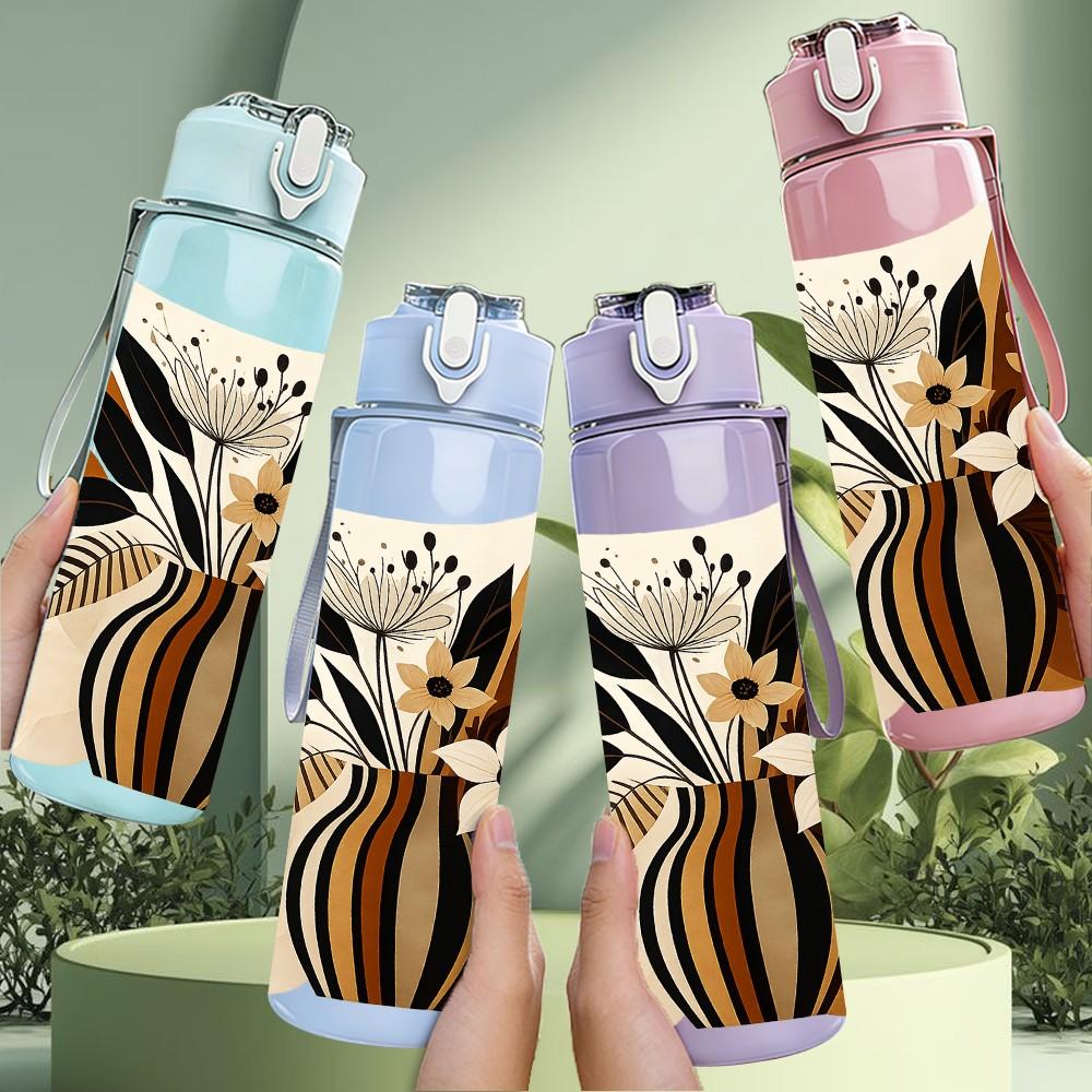 1PC Wheat Ear Boho Floral Art Print 750ml Color Plastic Sports Water Bottle Leakproof Flip Straw Lid Suitable for Sports Office Home Use