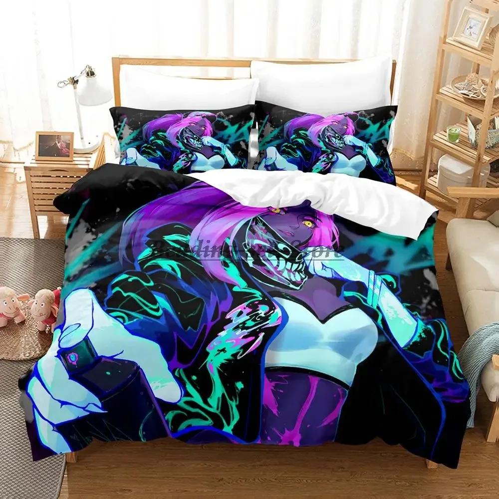 Kda The Baddest Bedding Set Single Twin Full Queen King Size Bed Set Aldult Kid Bedroom Duvetcover Sets Anime Bed Sheet Set