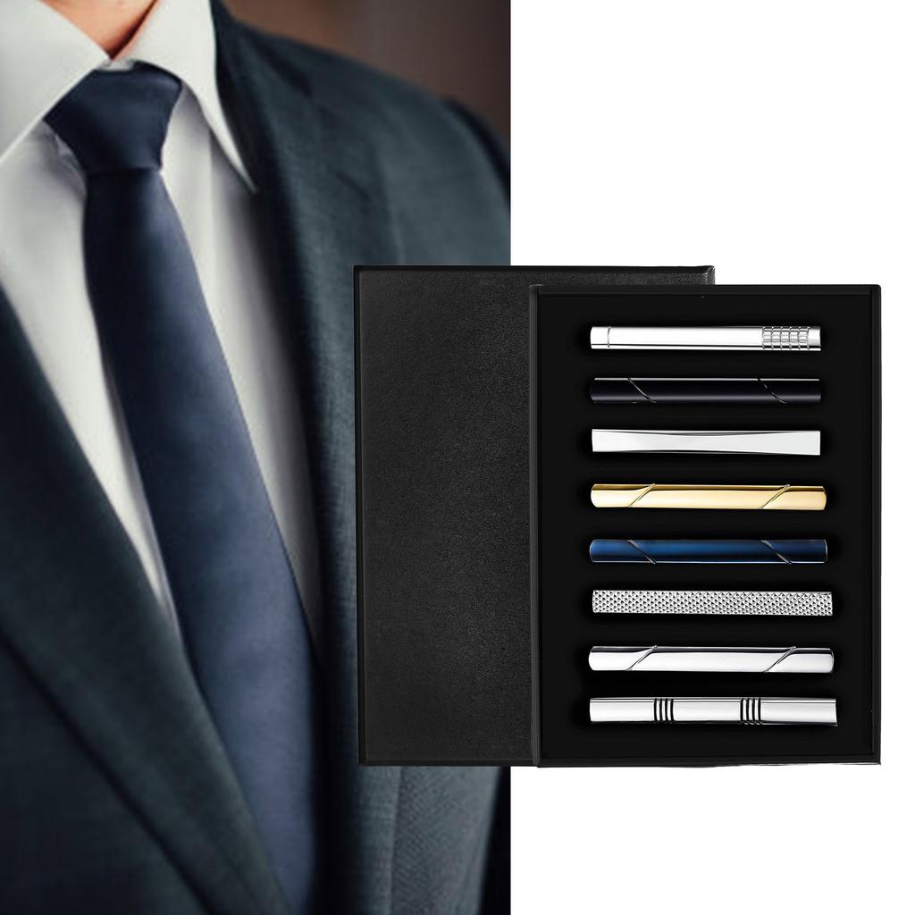 Элегантный набор из 8 зажимов для галстука для мужчин, прочный захват, стильная булавка для галстука, сплав, держатель для галстука, подходит для деловых встреч и свадеб