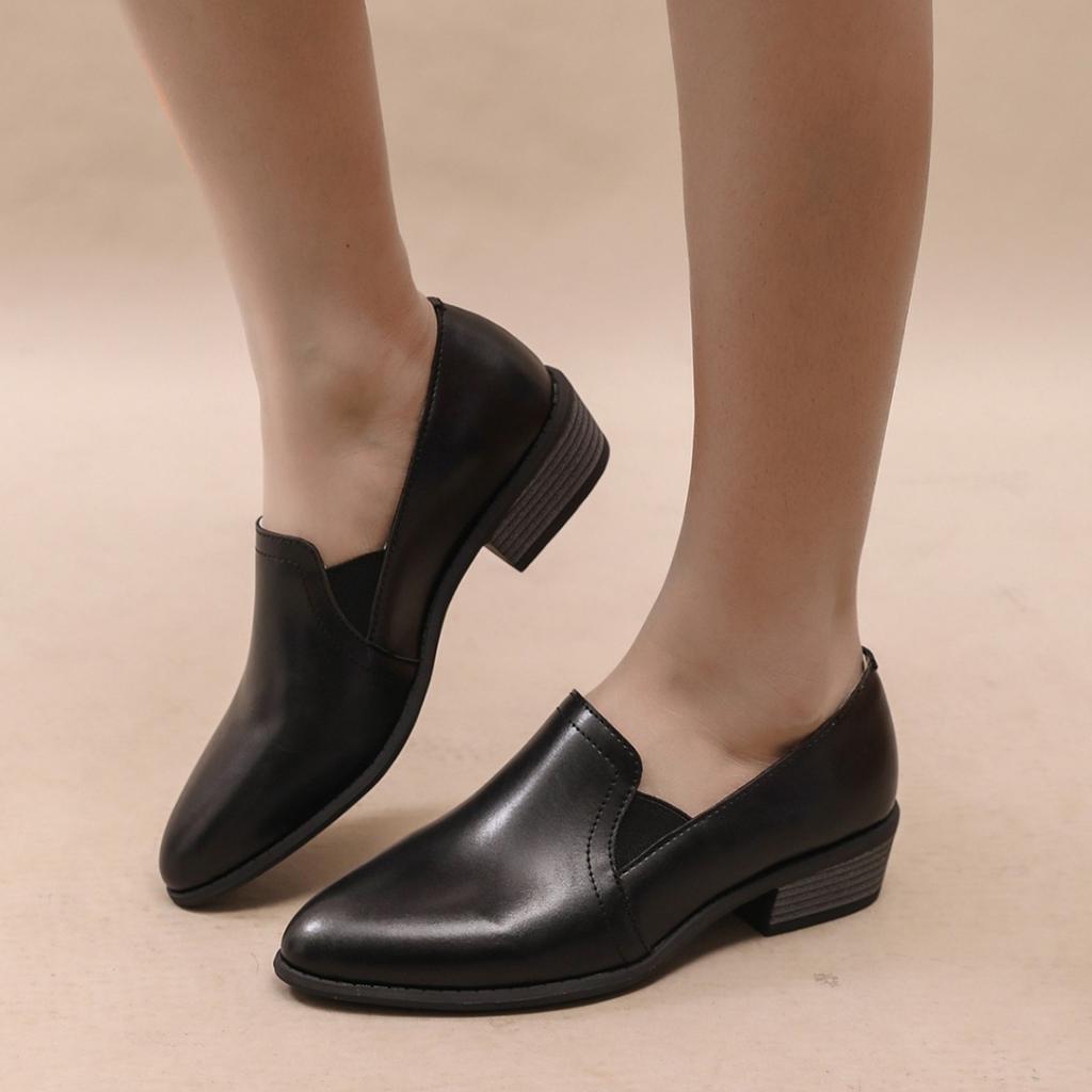 2025 Весна и Осень Новые Туфли Deep Mouth Single Женские Туфли На Толстом Каблуке С Заостренным Носком Коричневый Британский Маленький Кожаный Женский Производитель