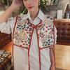 Vintage Fake Collar Capelet Floral Printed Lace Up Waistcoat  Clothing Accessories