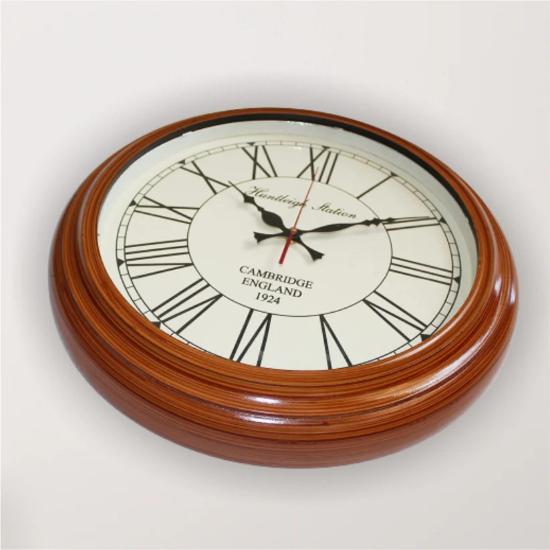 Antique Cambridge Wooden Wall Clock 16 Inch - Vintage Nautical Style Brass-Inlaid Decorative Timepiece for Home & Office Decor