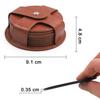 TOSSOW Coasters, PU Round Cup Mats with Storage Case, Waterproof and Heat-Resistant Pads, Set of 8 (Brown)