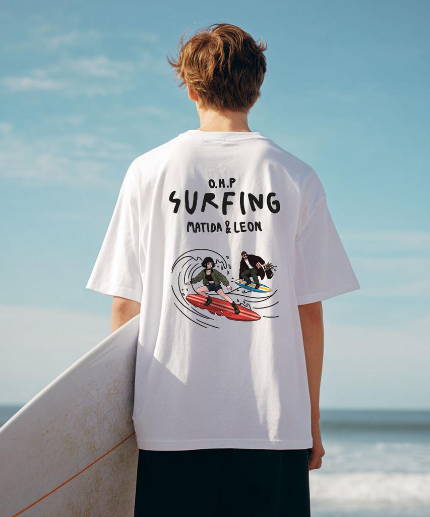 OHP Ohpxquirk Couple Surfing Semi-Oversized Short Sleeve T-Shirt 6 (Type A)