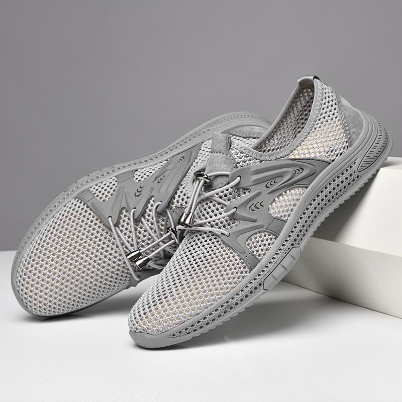 Дышащая мужская повседневная обувь Дышащая мужская сетчатая обувь Модные мокасины Легкие мужские летние кроссовки Открытые туфли на шнуровке