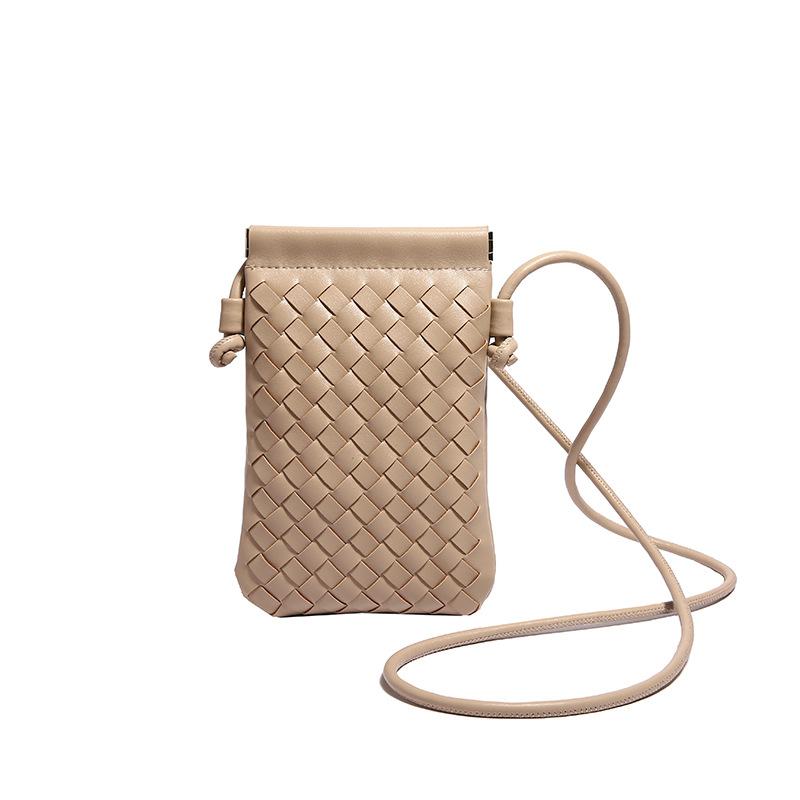 Fashionable Retro Phone Bag Woven Texture Mini Shoulder Crossbody Bag Casual Solid Color Change Storage Bag for Women