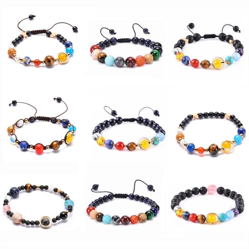 Черный вулканический лавовый камень Вселенная Восемь Планет Браслет из бисера для женщин, мужчин, девушек, галактики, солнечной системы, браслеты, мода