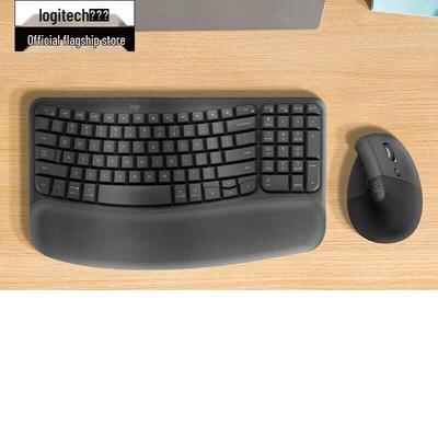 Logitech Эргономичная беспроводная Bluetooth-клавиатура Wave Keys и мышь с подставкой в комплекте