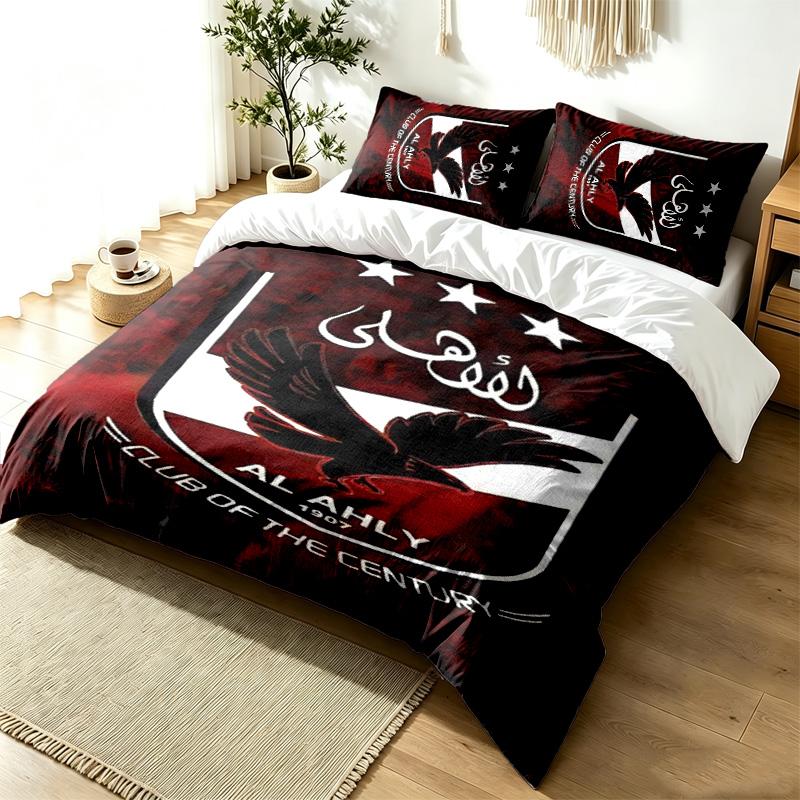 Al Ahly FC 3pc Duvet Cover Set Simple Modern Bedding Set Wrinkle Resistant Soft Fabric All Season Use a perfect gift