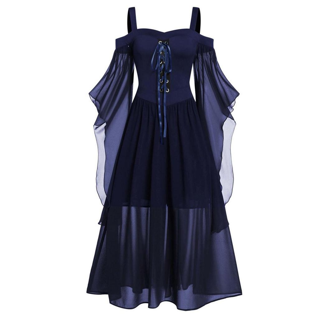 European & American Halloween Sleeveless Chiffon Color Block Dress