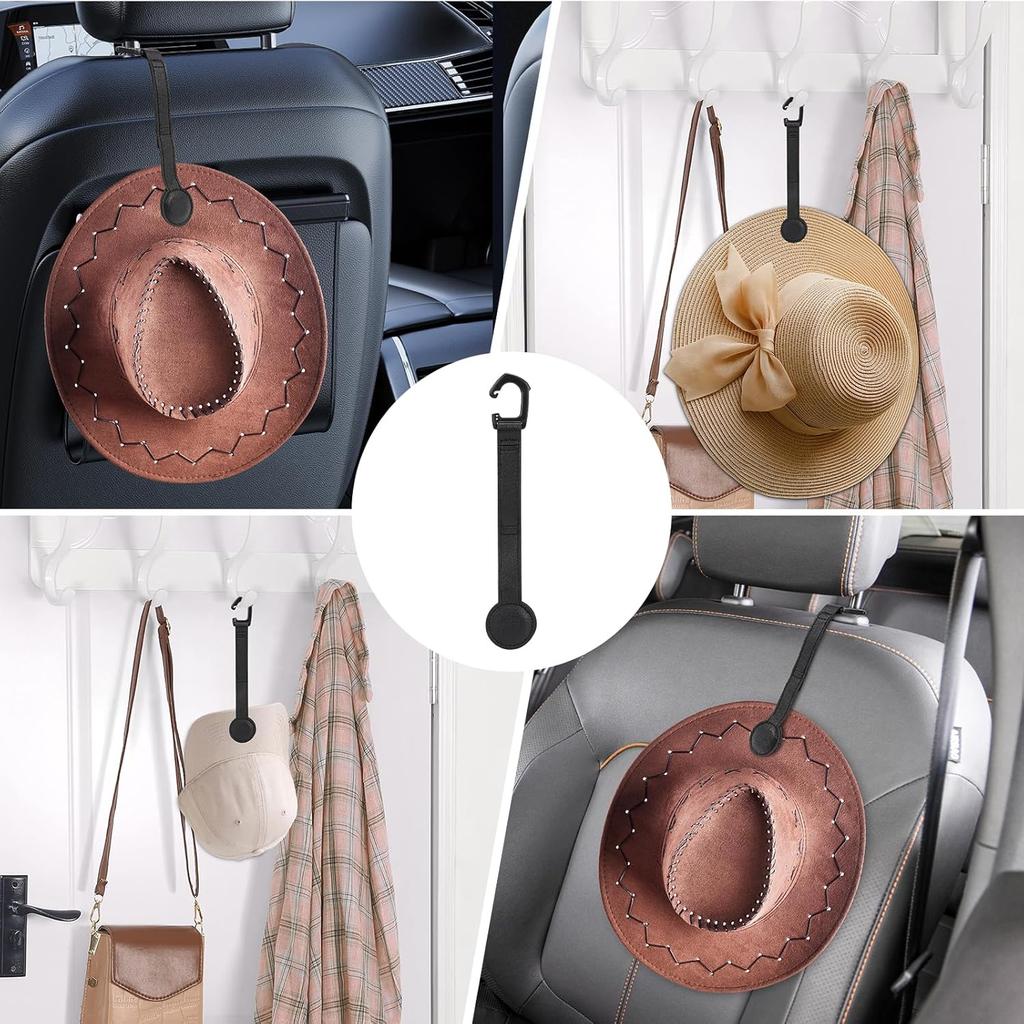 2 pcs Cowboy Hat Holder for Truck- Car Hats Organizer Accessories- Magnetic Clip Leather Hat Rack for Car- Headrest Hat Hanger Vehicle for Travel on