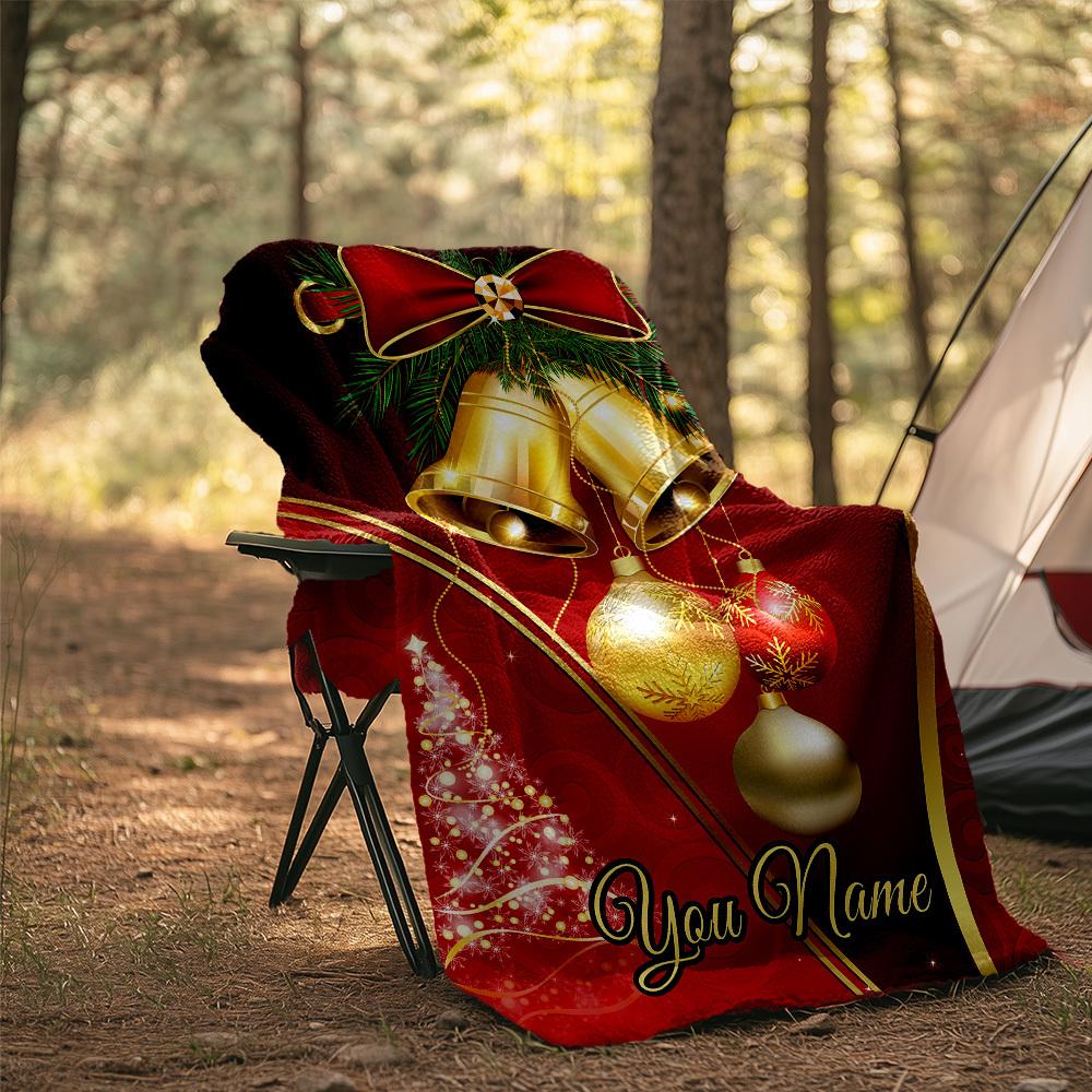 Christmas Bells Customize Your Name Outdoor Blanket Cozy Soft Lightweight Allseason Multipurpose Throw For Travel Camping Picnics Sofa Office Bed