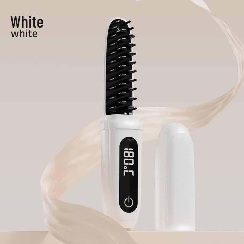 Беспроводная расческа для волос с отрицательными ионами: Двойное применение: выпрямление и завивка, безопасно для сухих и влажных волос, портативное и не повреждает волосы.