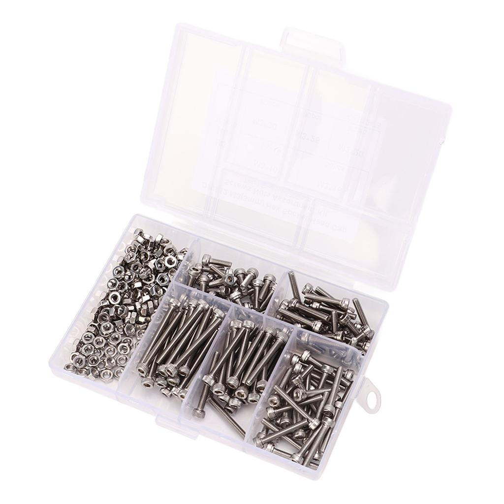 Винты с шестигранной головкой M3 из нержавеющей стали 304, шестигранные болты с гайками, набор ассорти с ящиком для хранения