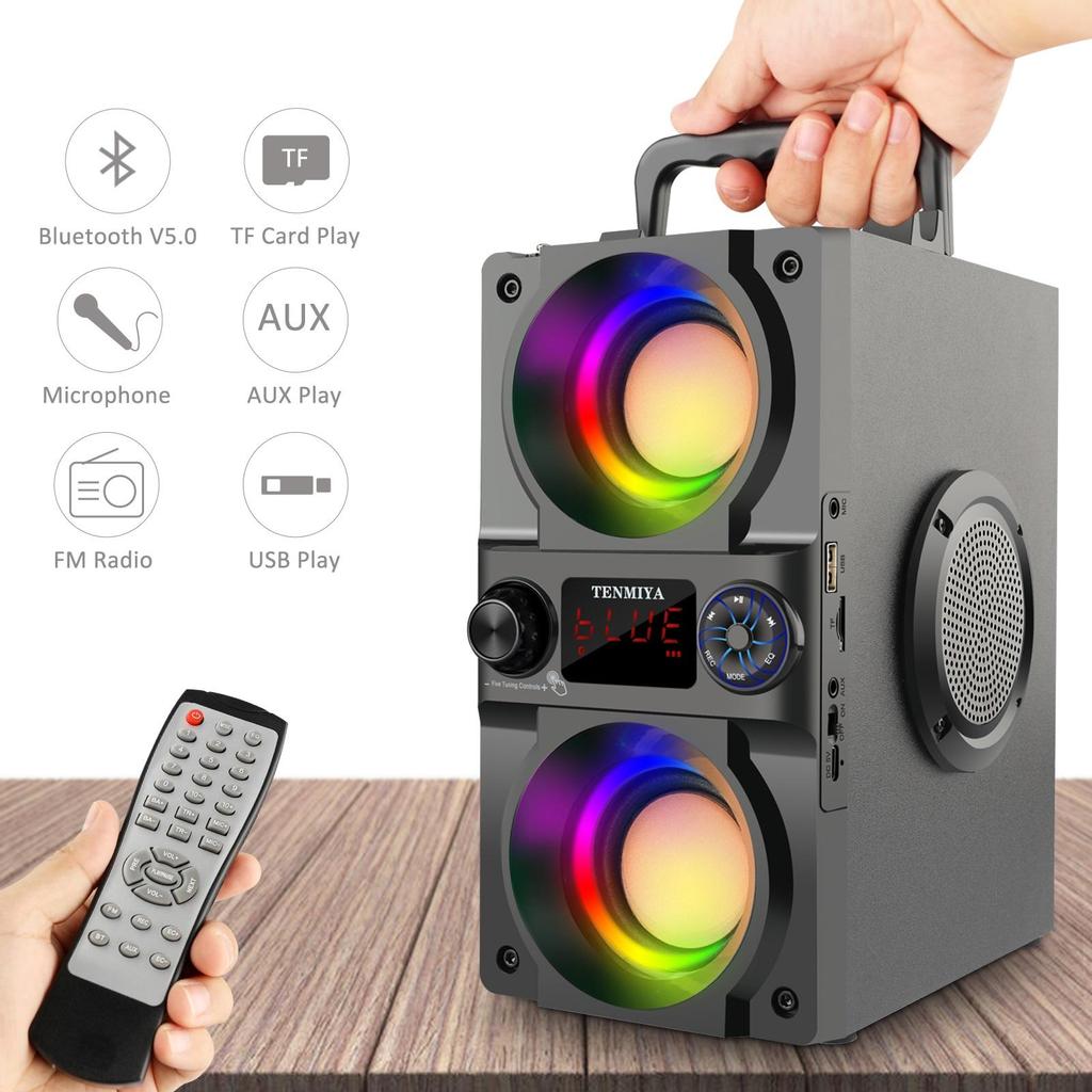 TOPROAD 40W Portable Bluetooth Speaker with Subwoofer Wireless Stereo Bass Outdoor Party Speakers Support Remote Control FM Radio RGB LED Lights
