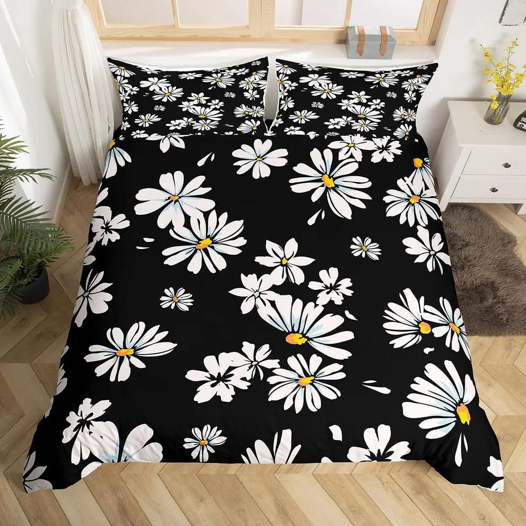 Comforter Retro Flowers Watercolor Yellow Floral Green Leaves Plant Comforter And 2 S Trippy Style Bedding Set