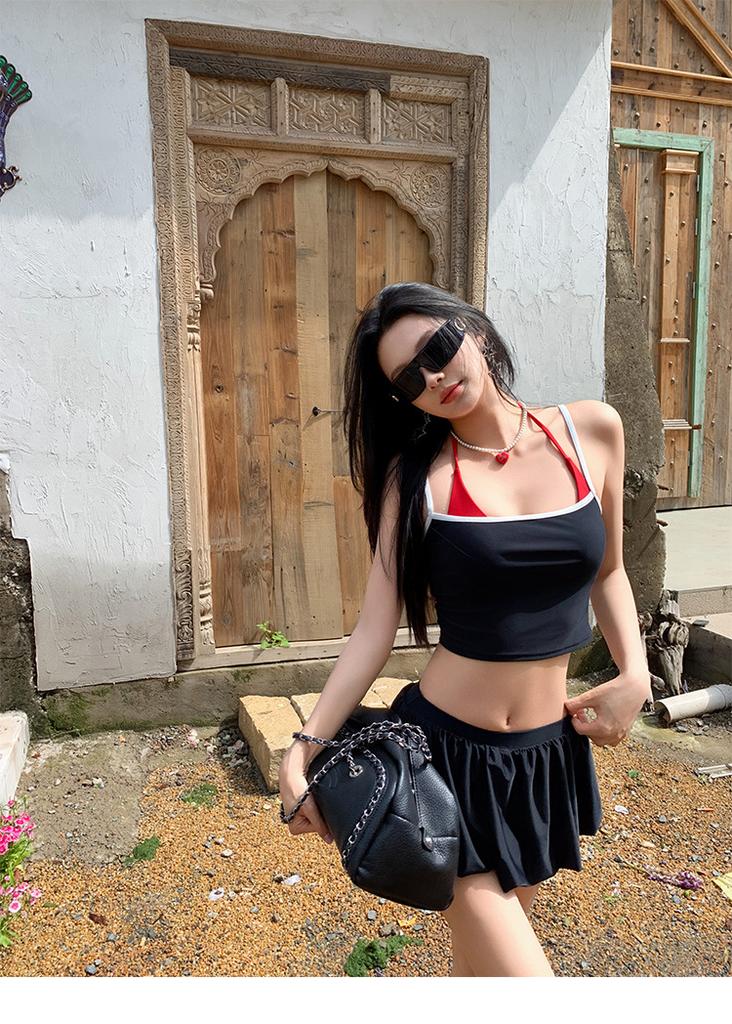 Korean version ins new split swimsuit women's high waist skirt style to cover the belly and show thinness, small chest soaking hot spring swimsuit