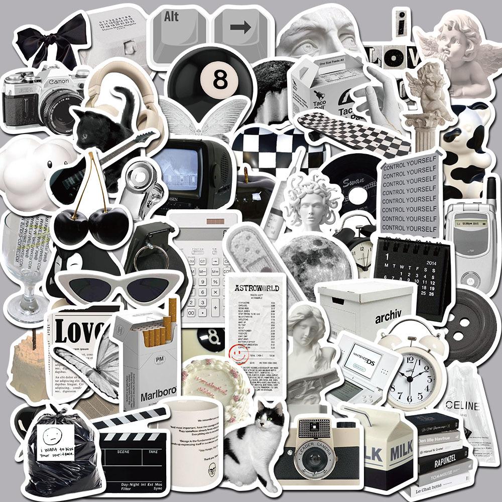 61 Black and White Simple Style Graffiti Stickers Decorate Suitcase Pen Guitar Notebook Waterproof Explosive