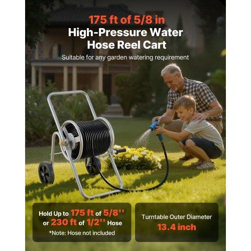 VEVOR Hose Reel Cart, Hold Up to 175 ft of 5/8’’ Hose (Hose Not Included), Garden Water Hose Carts Mobile Tools with Wheels