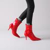 Elegant Shiny Patent Leather Women Kitten Heels Ankle Boots Big Plus Oversized 47 Black Red White Heels Booties Woman