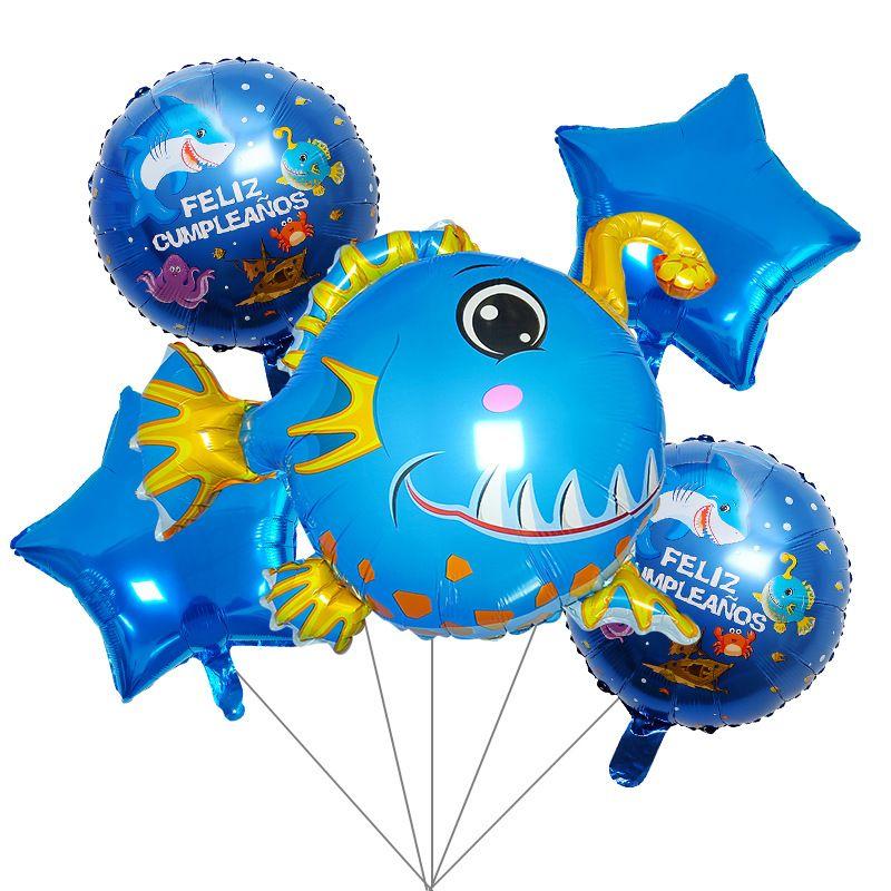 Marine Animal-themed Aluminum Film Spherical Balloon Party Decoration Pentagram Crab Shark Lantern Fish Whale Aluminum Film Balloon Set