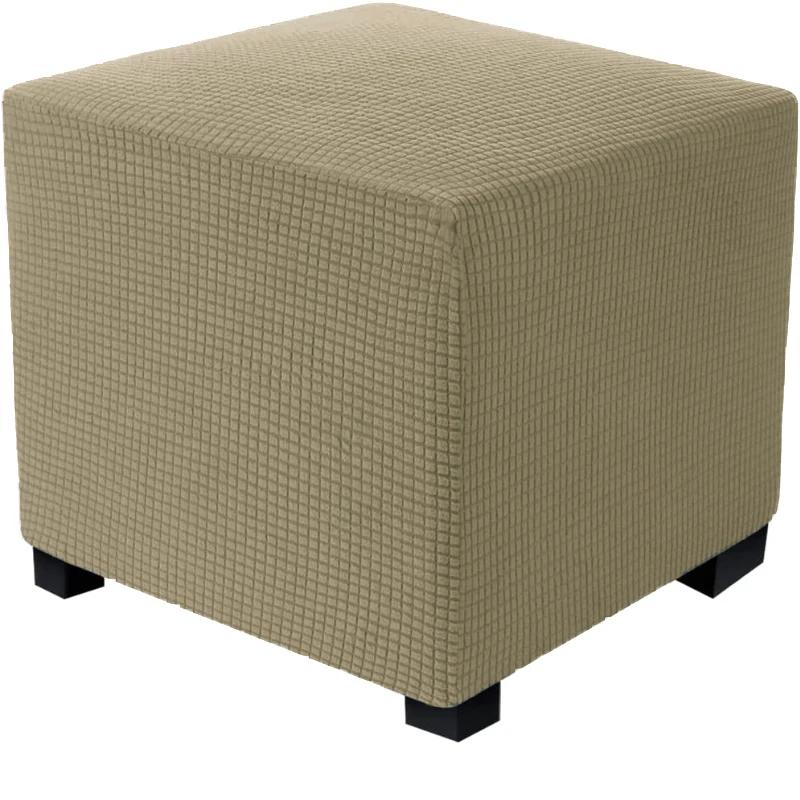 Square Ottoman Cover Polar Fleece Elastic Footstool Slipcover Furniture Protector For Home Pouf