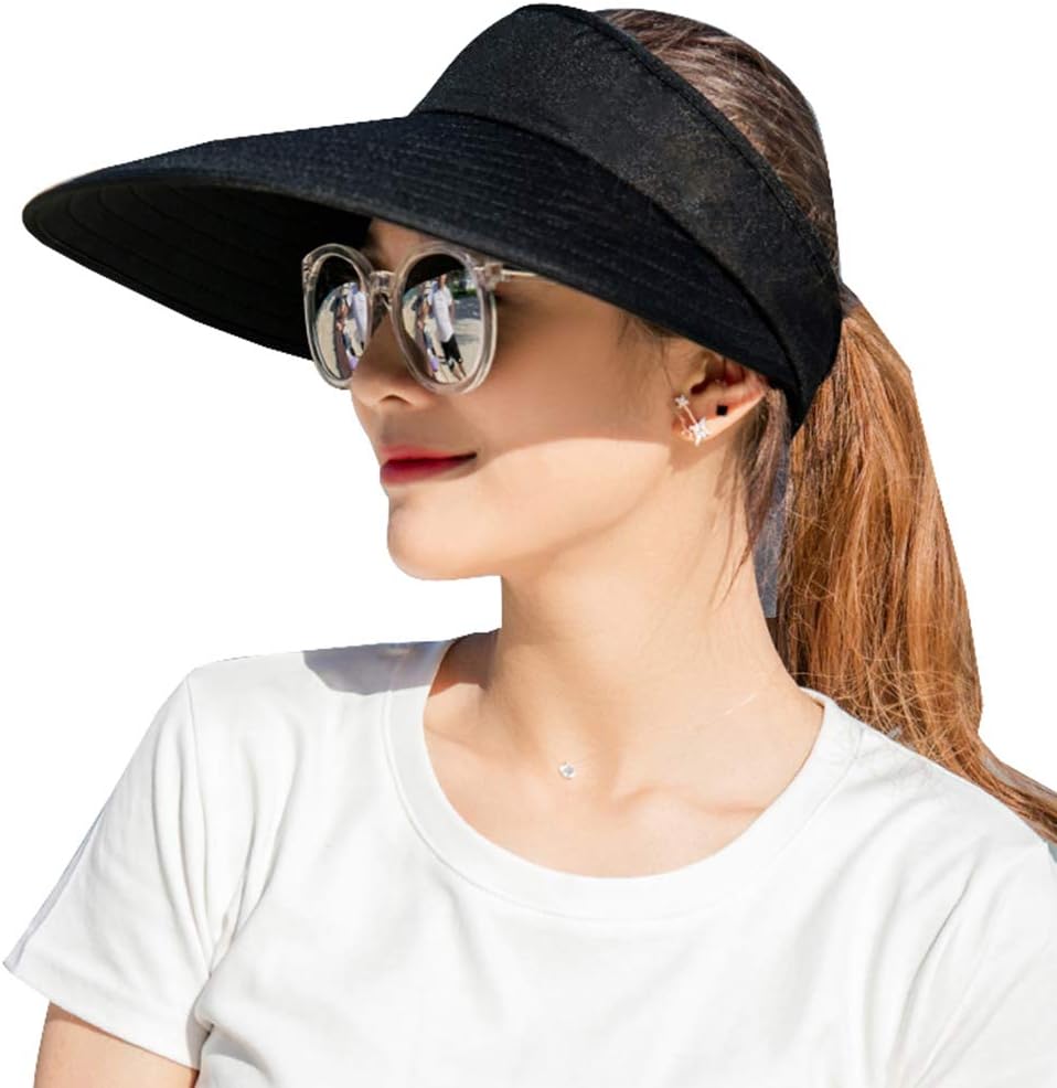 Women Large Brim Sun Visor Hat, UV Protection, Summer Beach Cap
